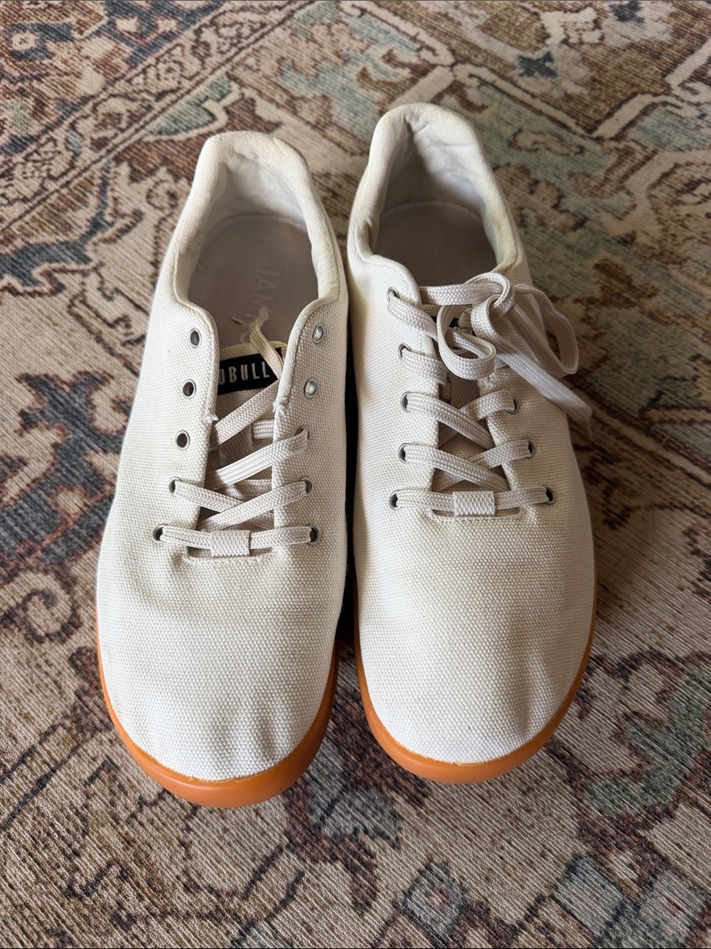 NOBULL Cream Canvas Athletic Sneakers with Gum Sole